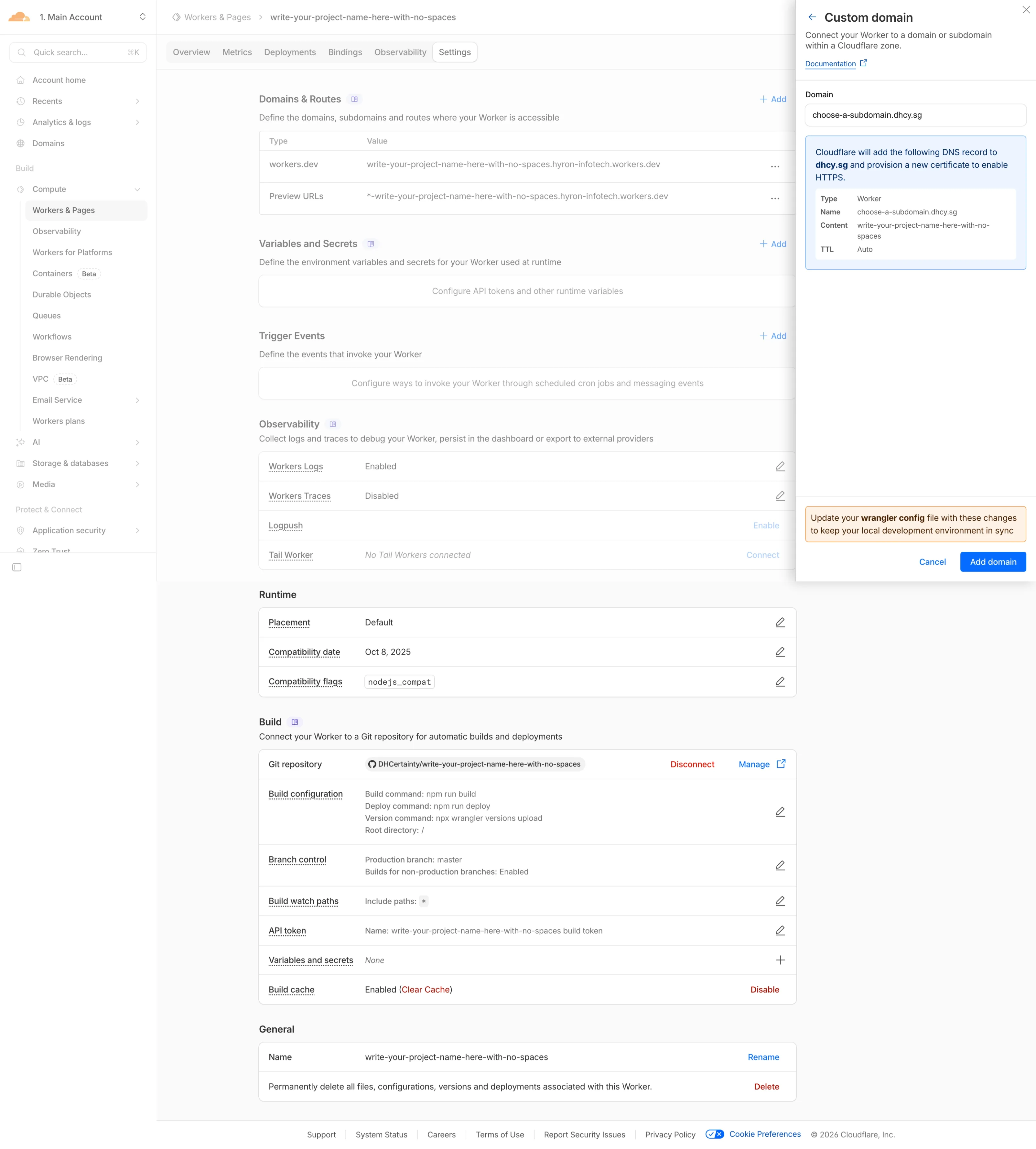 Adding a custom domain to Cloudflare Workers
