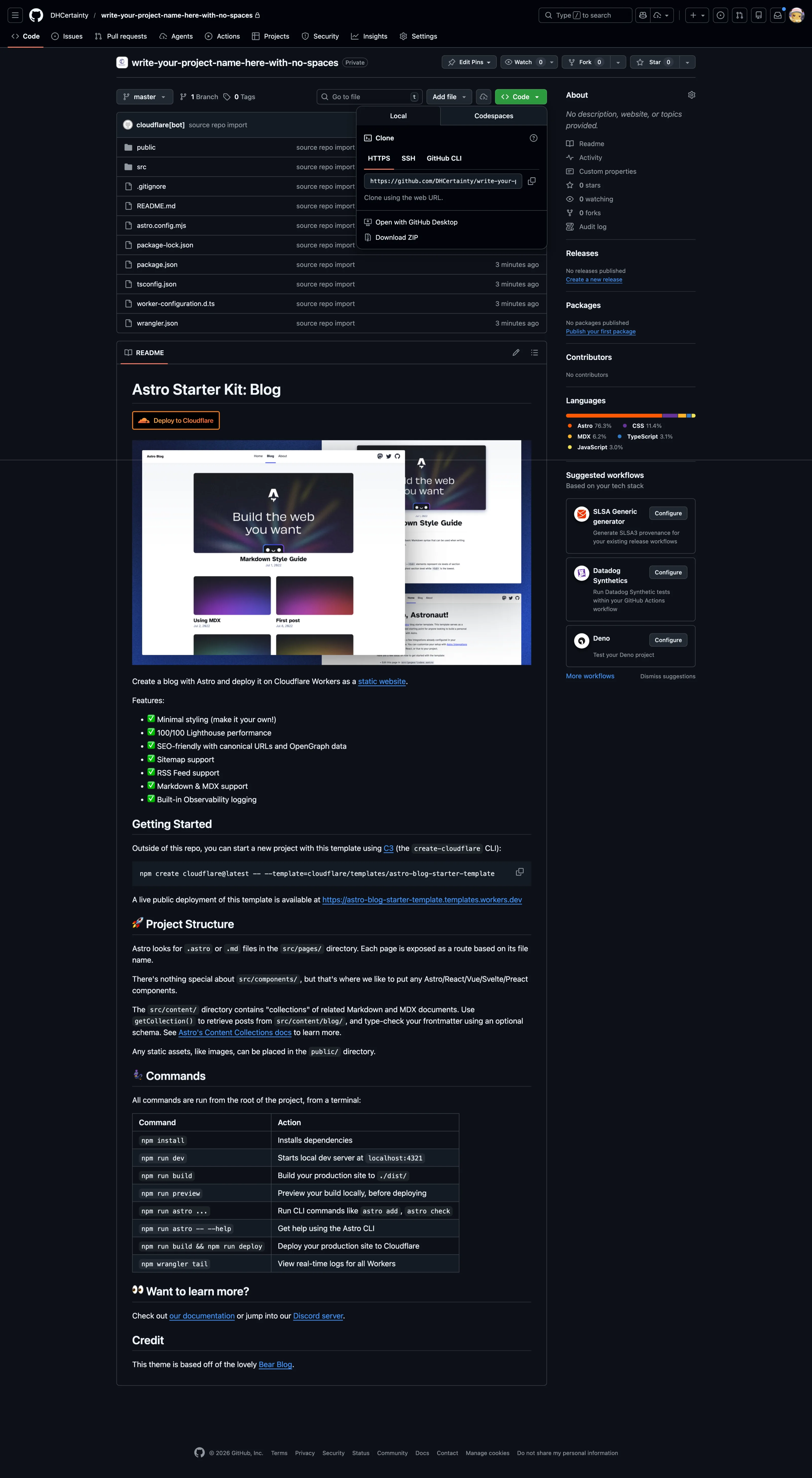 Copying the HTTPS clone URL from GitHub