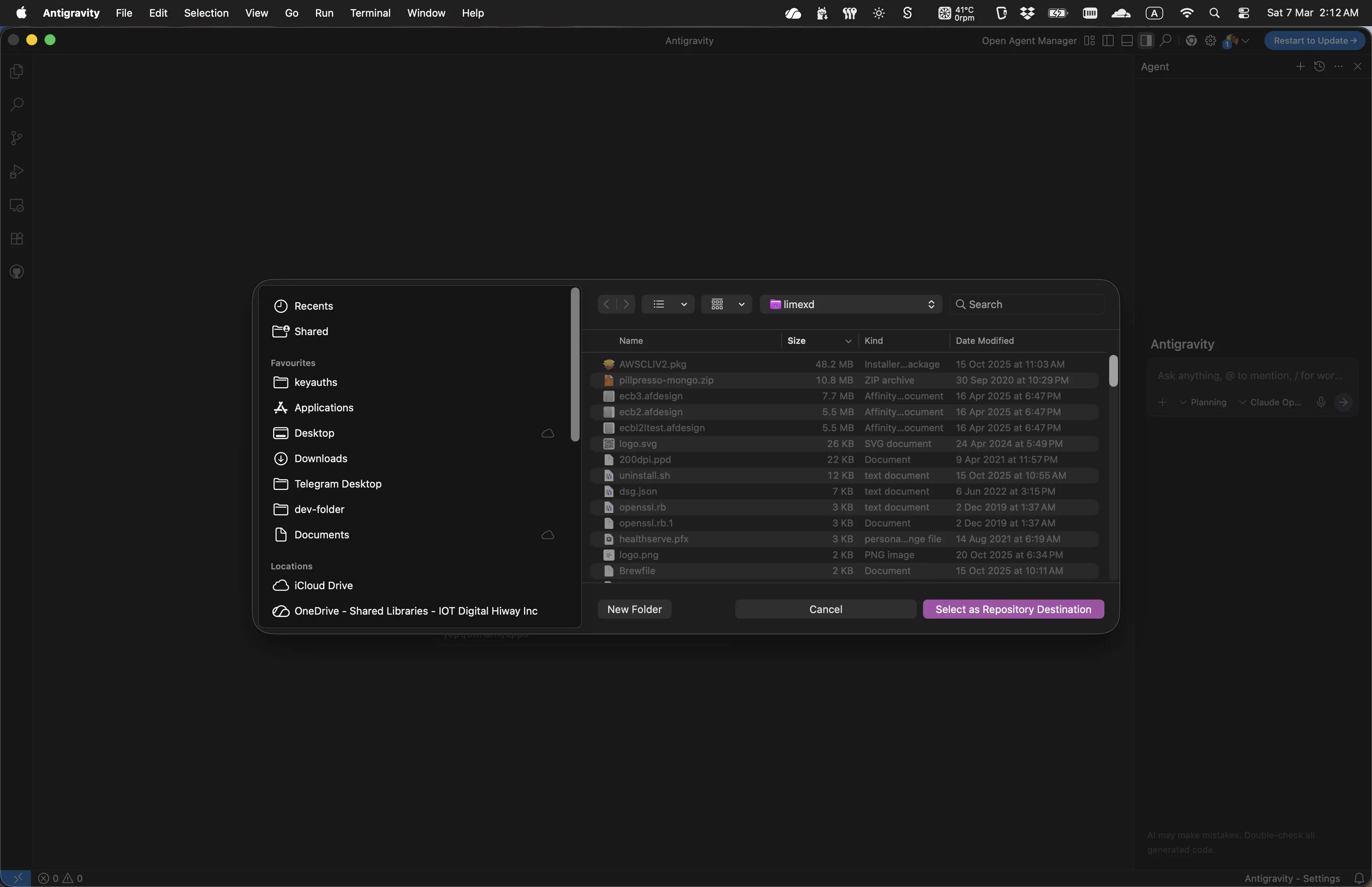 File picker - Select as Repository Destination button