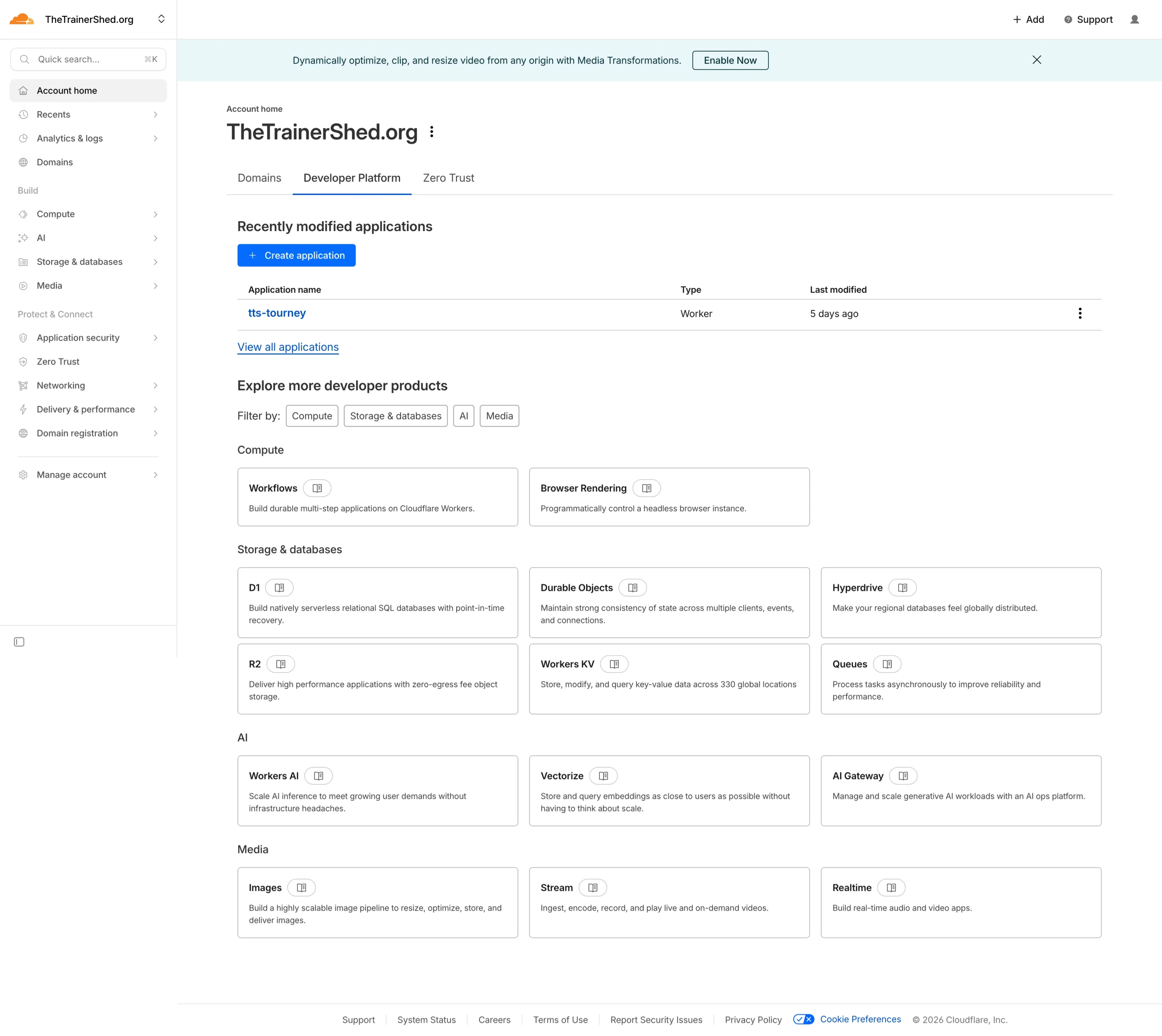 Developer Platform - Create application button
