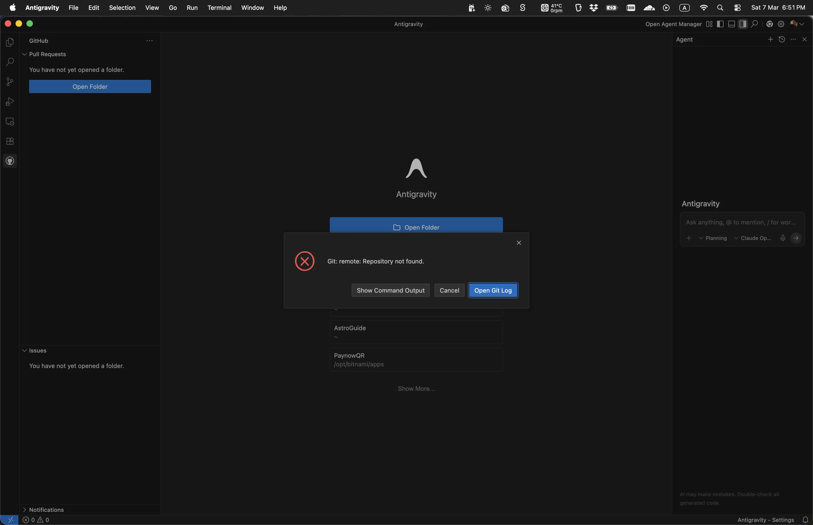 Antigravity - error page due to missing permissions
