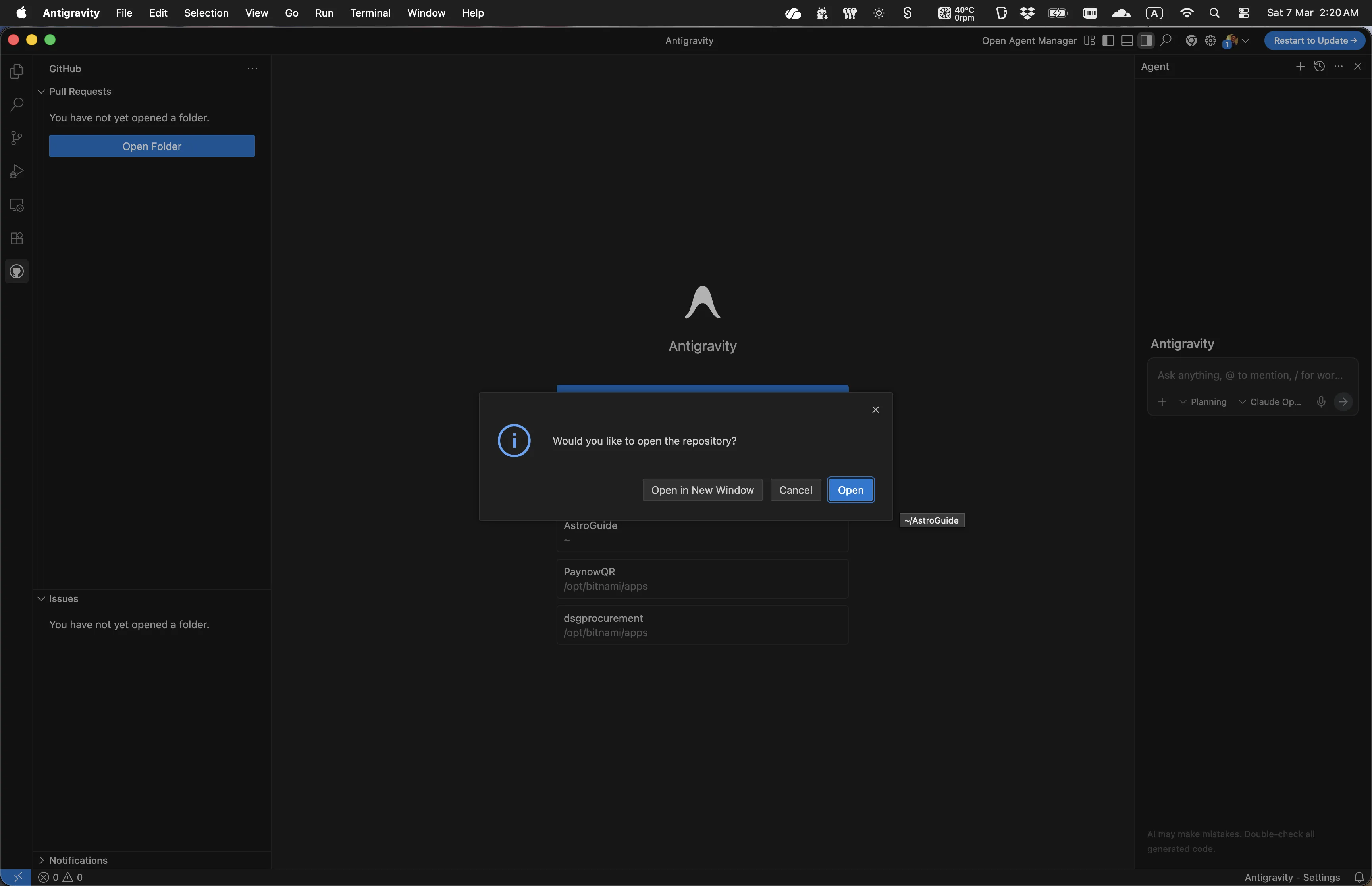 Antigravity - Open repository dialog