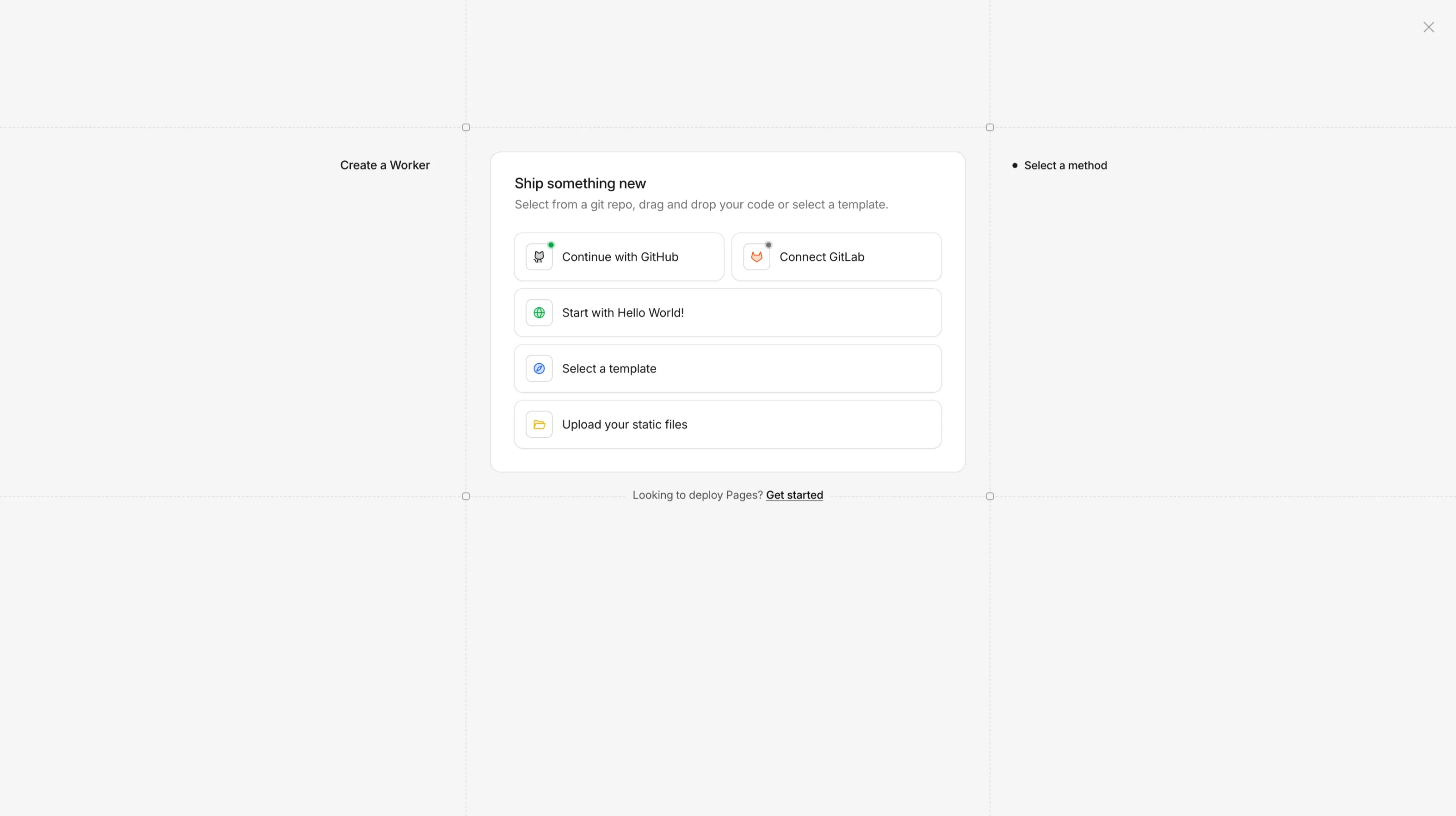 Ship something new - Select a template option
