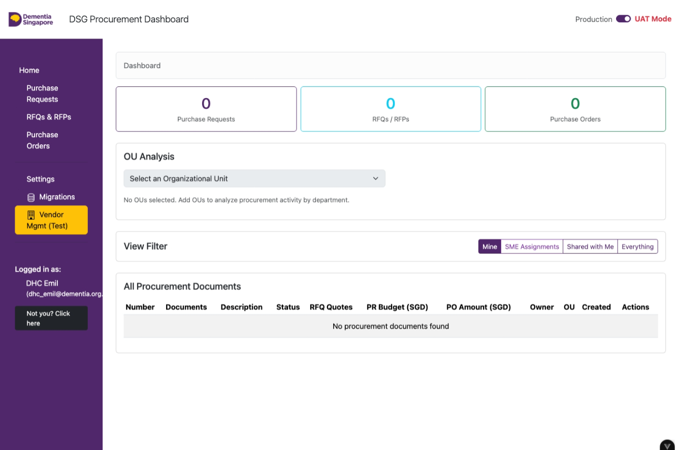 DSG Procurement Dashboard - click Purchase Requests